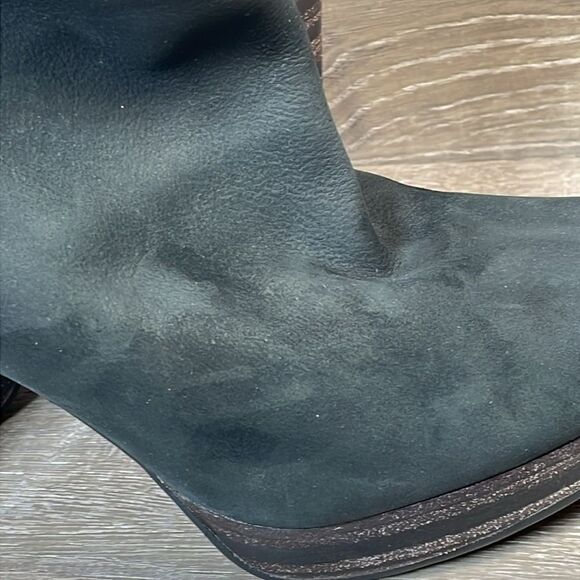 Ugg Dandylion Black Leather Women’s Sz 9.5 Gray Sheepskin Fold Over 4” Heel Boot - Picture 14 of 14